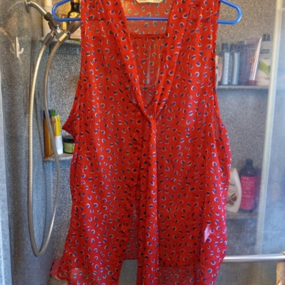 Old Navy Multicolor Printed Sleeveless Sheer Blouse with tie